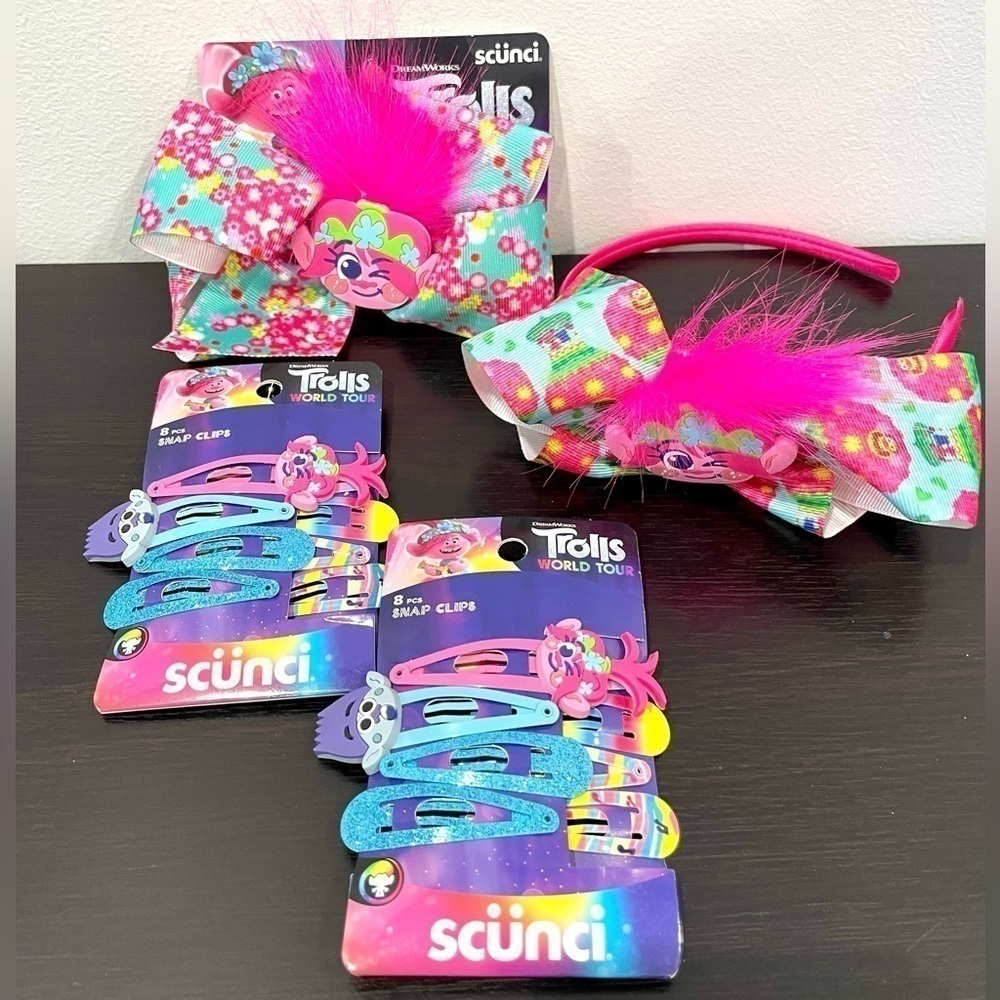 scunci Trolls World Tour Headpiece, Hair Clip, 16 Snap Clips